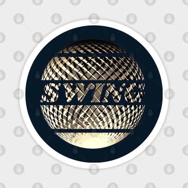 Golden disco ball with the inscription "Swing". Magnet by Bailamor